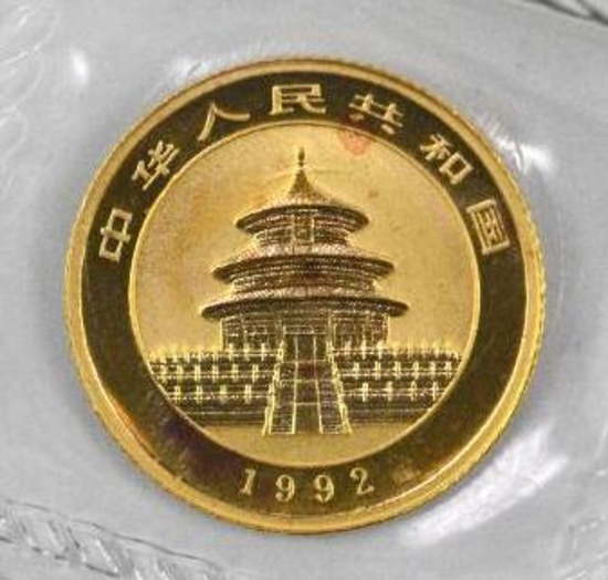1992 China Panda 10 Yuan .999 Fine Gold