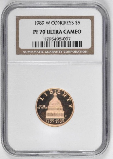 1989 W $5 Congress Commemorative Gold (NGC) PF70 Ultra Cameo