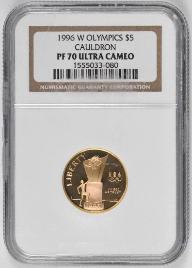 1996 W $5 Olympics Cauldron Commemorative Gold (NGC) PF70 Ultra Cameo