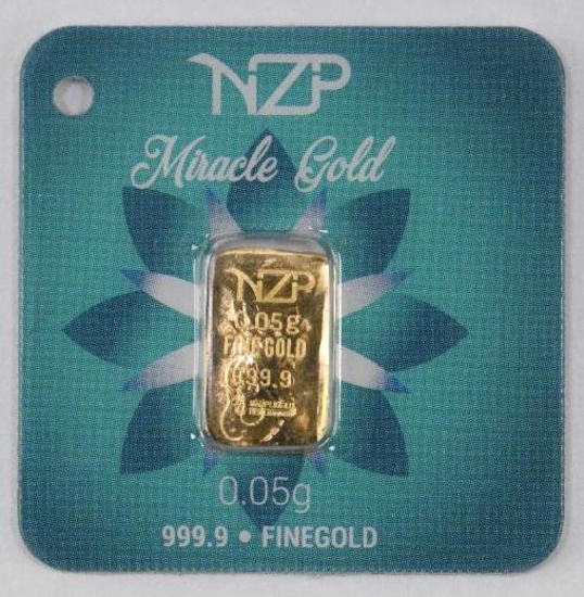 NZP Miracle Gold .05 Grams .9999 Fine Gold Ingot/Bar