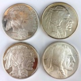 Group of 4 Buffalo Native American 1oz Silver Rounds