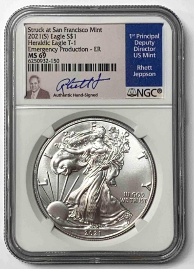 2021 S Silver American Eagle (NGC) MS69 Signed Rhett Jeppson