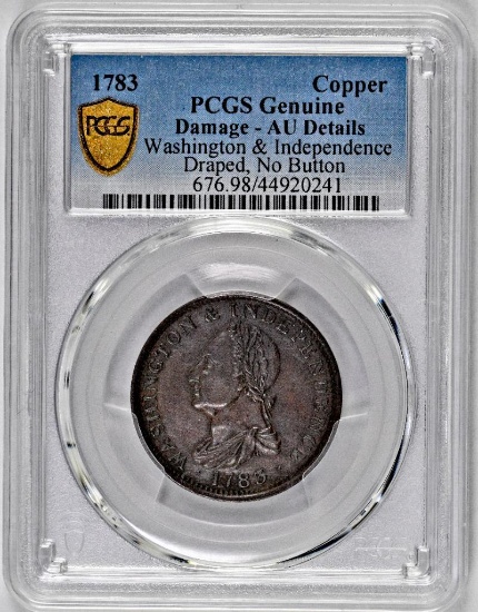 1783 Washington Copper, Washington & Independence Draped No Button (PCGS) AU details
