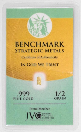 Benchmark Strategic Metals 1/2 Grain .999 Fine Gold