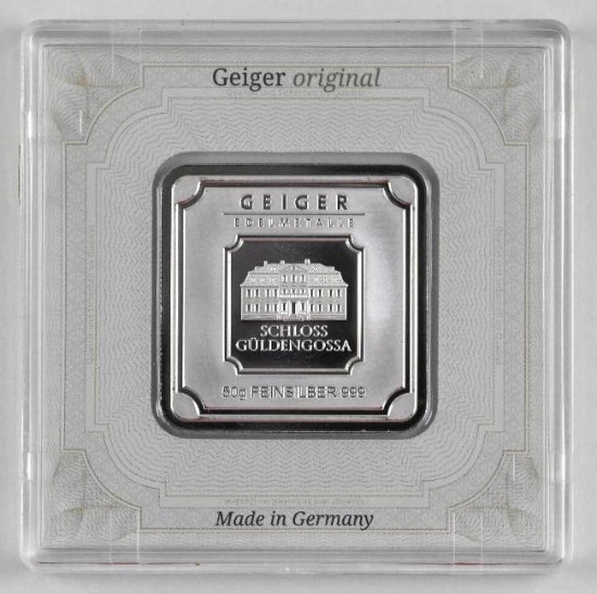 Geiger Edelmetalle 50 Grams 1.6 oz. .999 Fine Silver Ingot/Bar