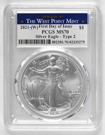 2021 W American Silver Eagle Type 2 - 1oz. (PCGS) MS70 First Day of Issue