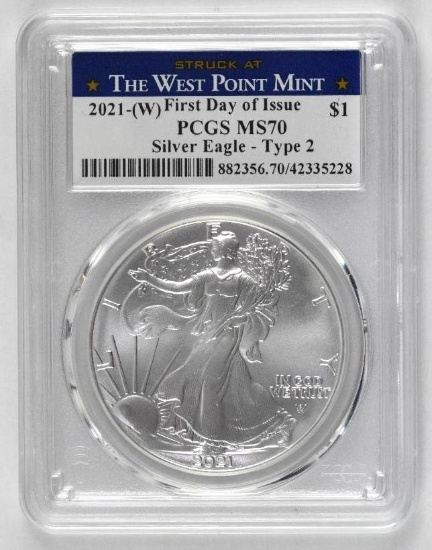 2021 W American Silver Eagle Type 2 - 1oz. (PCGS) MS70 First Day of Issue