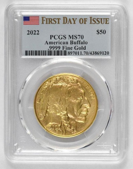 2022 $50 American Buffalo 1oz. .9999 Fine Gold (PCGS) MS70 First Day of Issue