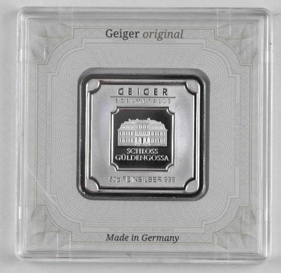 Geiger Edelmetalle 50 Grams 1.6 oz. .999 Fine Silver Ingot/Bar