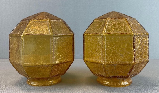 Pair of Hexagonal Amber Glass Globe Light Shades