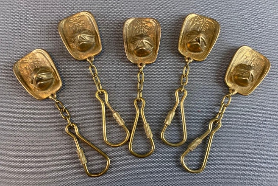 Group of 5 Brass Fireman Hat Keychains