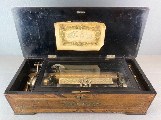 Antique Inlaid Wood Cylinder Organ Music Box