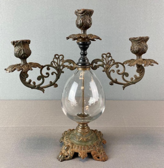 Cast Iron and Glass Candelabra