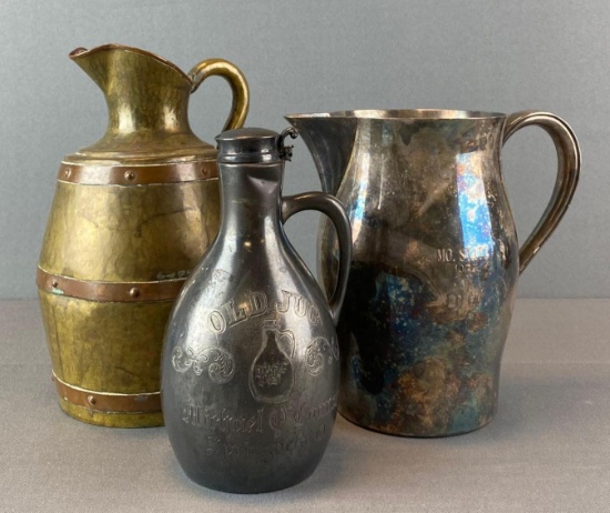 Group of 3 Metal Pitchers and Jug