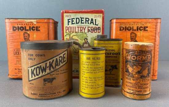 Group of 7 Advertising Farm-Related Containers
