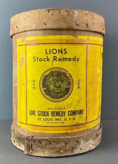 Lions Stock Remedy Advertising Wood Container