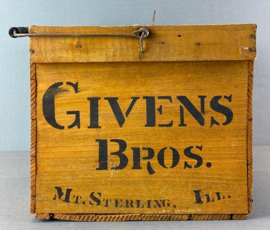 Givens Brothers Advertising Wood Egg Crate Mt Sterling IL