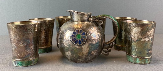 Los Castillo Taxco Hammered Pitcher and Cup Set