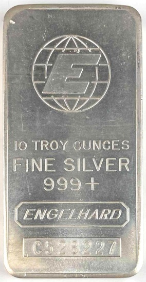 Engelhard 10oz. .999 Fine Silver Ingot/Bar Pebble Logo Back