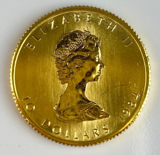 1984 $10 Canada Maple Leaf 1/4oz. .9999 Fine Gold