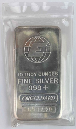 Engelhard E Logo Cast Vertical 10oz. .999 Fine Silver Ingot/Bar