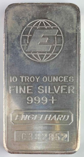 Engelhard E Logo Cast Vertical 10oz. .999 Fine Silver Ingot/Bar