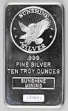 Sunshine Mining 10oz. .999 Fine Silver Ingot/Bar