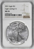 2021 American Silver Eagle 1oz Type 2 (NGC) MS70 Eagle Landing