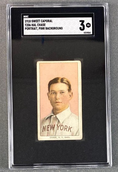 1910 T206 Hal Chase Sweet Caporal Portrait Pink Background SGC 3