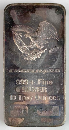 Engelhard Eagle Cast Vertical 10oz. .999 Fine Silver Ingot/Bar