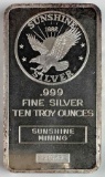 Sunshine Mining 10oz. .999 Fine Silver Ingot/Bar