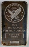 Sunshine Mining 10oz. .999 Fine Silver Ingot/Bar