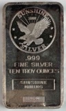 Sunshine Mining 10oz. .999 Fine Silver Ingot/Bar