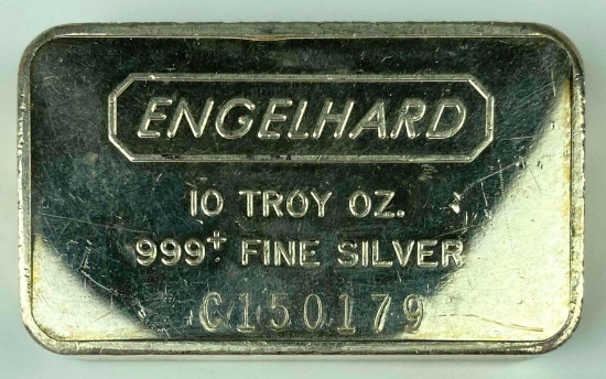 Engelhard Early Cast Horizontal 10oz. .999 Fine Silver Ingot/Bar