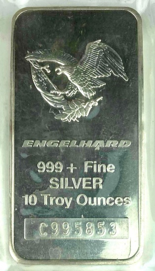 Engelhard Eagle Logo Cast Vertical 10oz. .999 Fine Silver Ingot/Bar