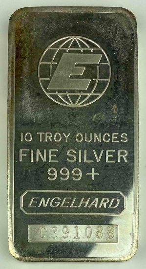 Engelhard E Logo Cast Vertical 10oz. .999 Fine Silver Ingot/Bar