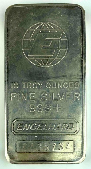 Engelhard E Logo Cast Vertical 10oz. .999 Fine Silver Ingot/Bar