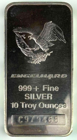 Engelhard Eagle Logo Cast Vertical 10oz. .999 Fine Silver Ingot/Bar