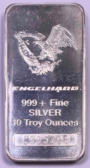 Engelhard Eagle Logo Cast Vertical 10oz. .999 Fine Silver Ingot/Bar