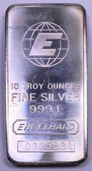 Engelhard E Logo Cast Vertical 10oz. .999 Fine Silver Ingot/Bar