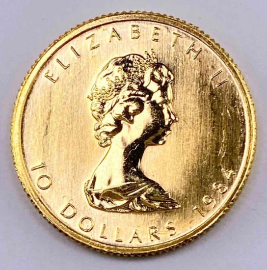 1984 $10 Canada Maple Leaf 1/4 oz. .9999 Fine Gold