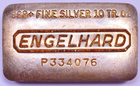 Engelhard Early Poured Loaf 10oz. .999 Fine Silver Ingot/Bar