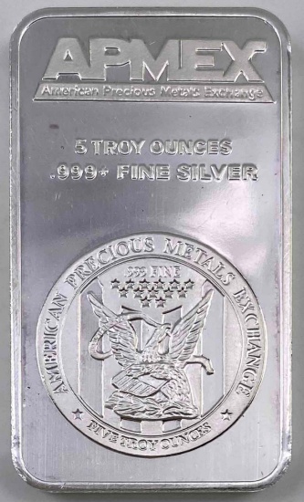 Apmex 5oz. .999 Fine Silver Ingot/Bar