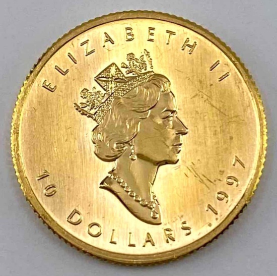 1997 $10 Canada Maple Leaf 1/4 oz. .9999 Fine Gold