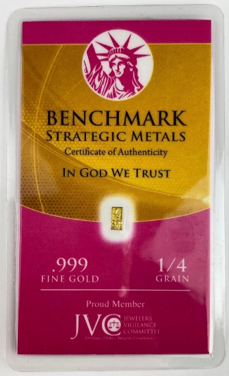 Benchmark Metals 1/4 grain .999 fine gold in plastic