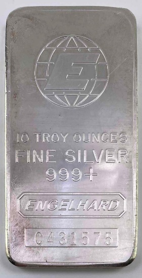 Engelhard E Logo Cast Vertical 10oz. .999 Fine Silver Ingot/Bar