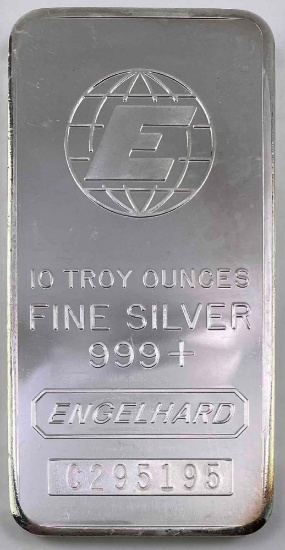 Engelhard E Logo Cast Vertical 10oz. .999 Fine Silver Ingot/Bar