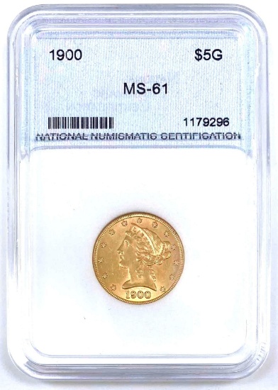 1900 Coronet Head US $5 Gold