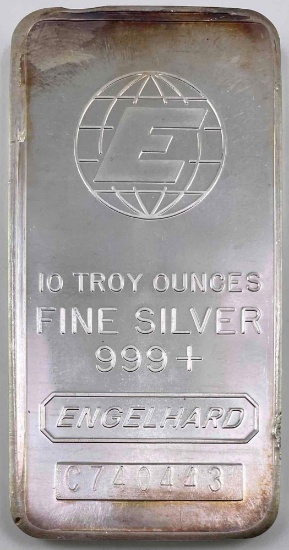 Engelhard E Logo Cast Vertical 10oz. .999 Fine Silver Ingot/Bar