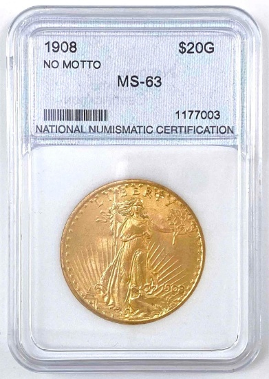 1908 No Motto Saint Gaudens US $20 Gold